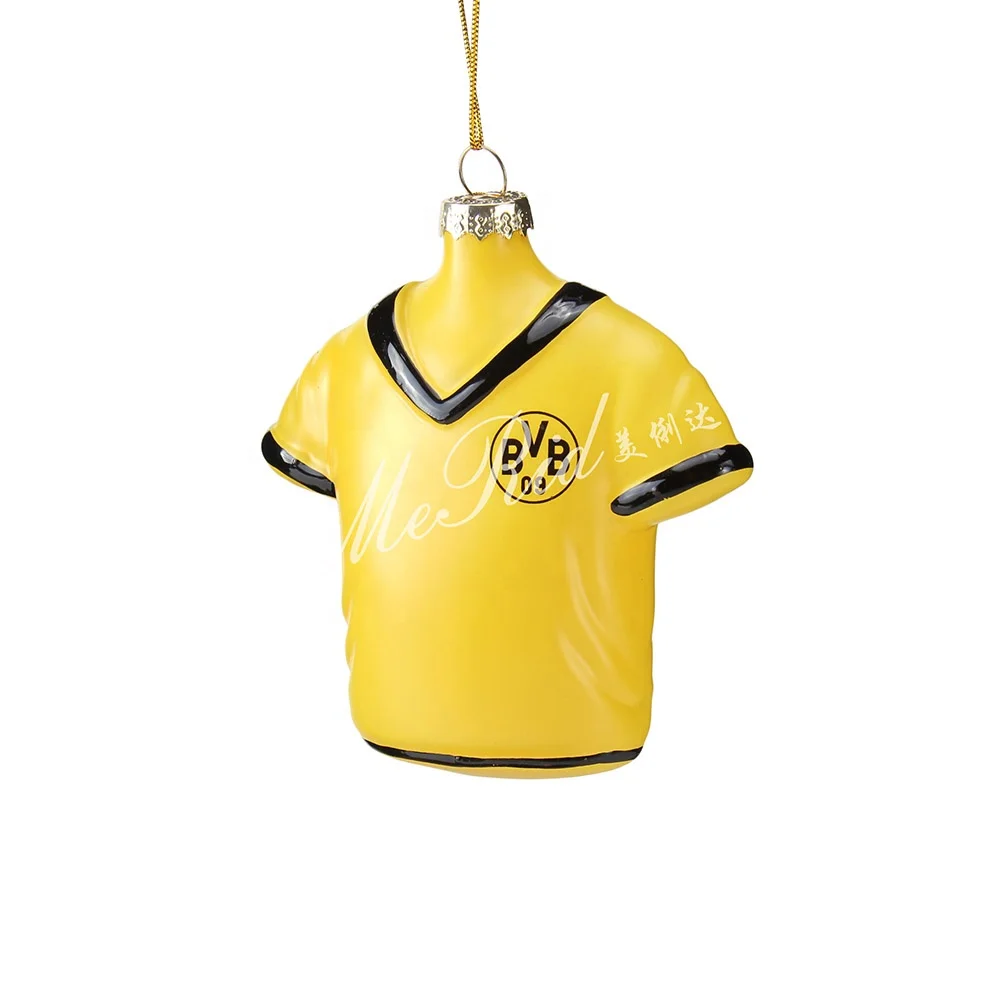 
Hand blown yellow t shirt Shape glass ornament for Christmas Tree hanging decoration  (1600063179687)