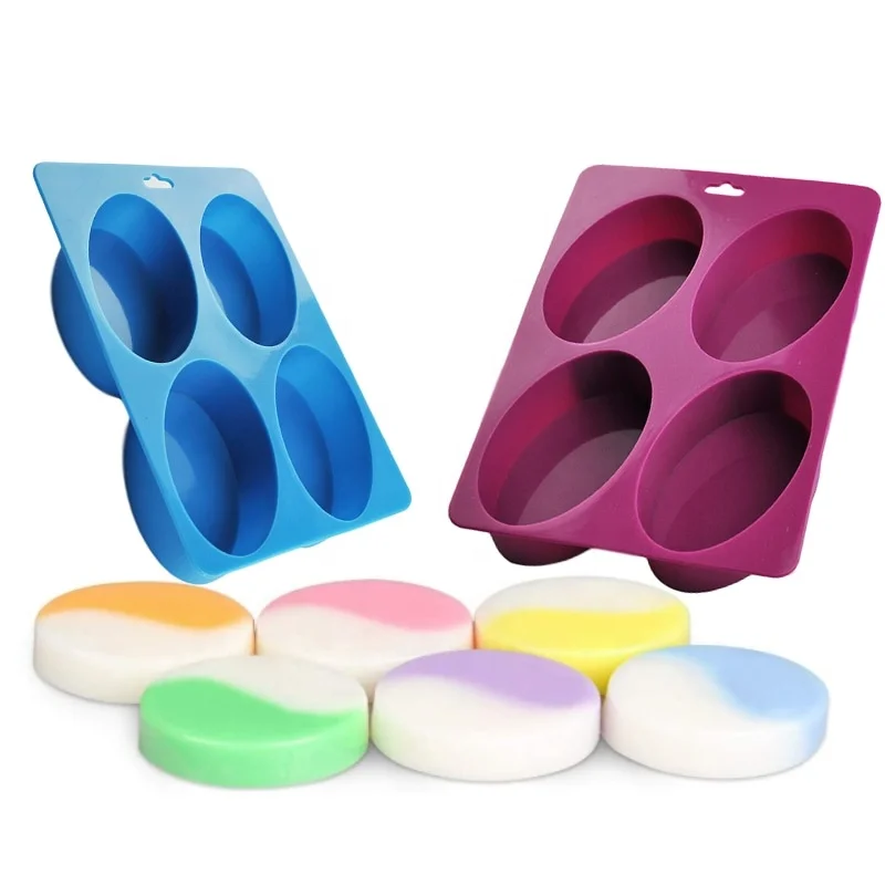 

Oval Shape Toilet Loaf Making Soap Molds Cavity Handmade Thick Silicone 4 Soap Mould Cake Tools  174g, Blue, purple, white, can be customized
