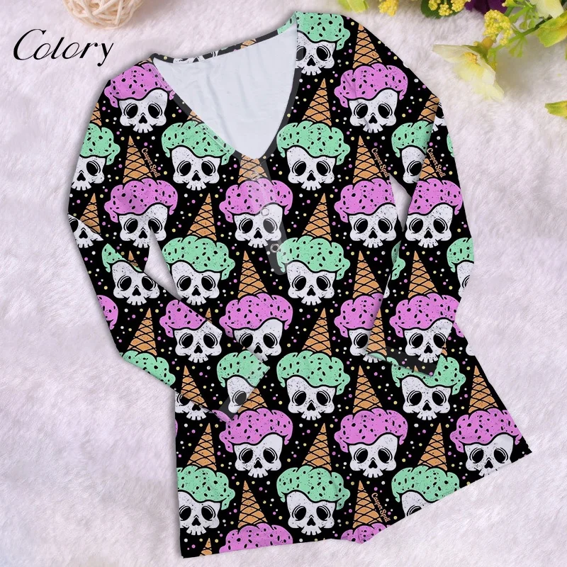 

New Women Sexy V Neck Adult Halloween Day Of The Dead Long Sleeve Shorts Bodycon Bodysuit Onesie Pajamas, Picture shows