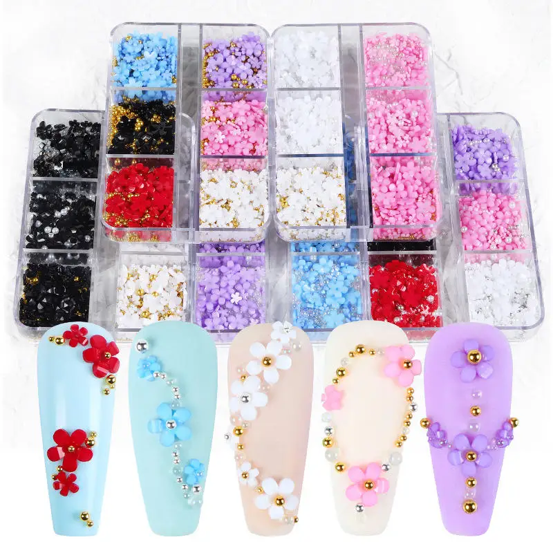

3D Flower Nail Charms Wholesale Accessories With Pearls Gold and Silver Caviar Nail Art Charms Bulks For Nails
