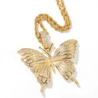

Hotselling Personalized Luxury Hips Hops Jewelry Gold Plated Iced Out Bling Bling Cubic Zirconia CZ Butterfly Pendant Necklace