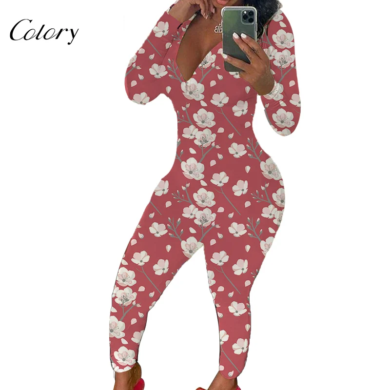 

Colory Pajama Silk Sport Jumpsuits Logo Flower Romper, Picture shows