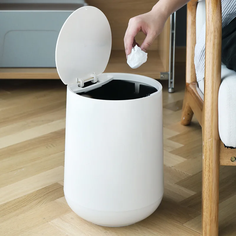 

Household Dry And Wet Separation Large Round Push-type Trash Can Kitchen Living Room Bathroom Double-layer Round Trash Can, White