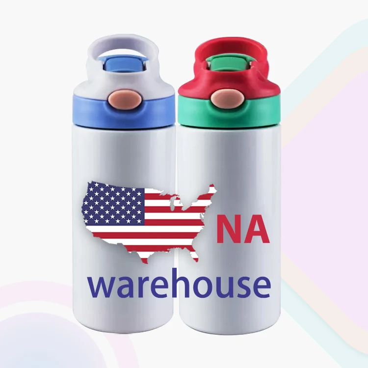 

US Warehouse stainless steel neon kids white blanks water bottle straight child cup 12oz tumbler for sublimation transfer