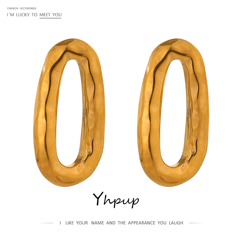 

JINYOU 1356 Minimalist Metal Oval Stud Earrings 18K Gold Waterproof Jewelry Stainless Steel Earrings