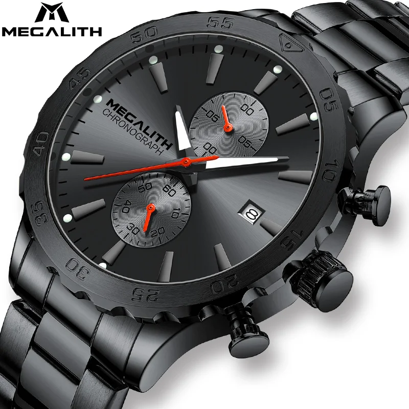 

MEGALITH Custom LOGO High Quality Calendar Quartz Man Wristwatch Gold Stainless Steel Belt Dive Luxury Watch Men Wholesale price