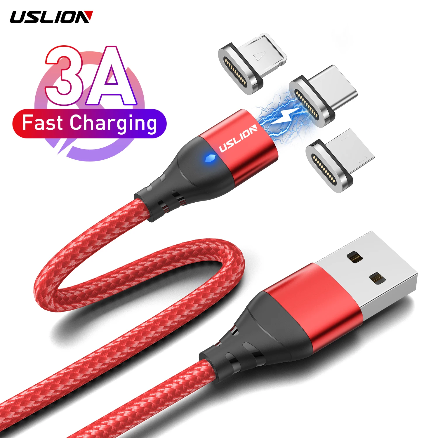 

USLION OEM 3 in 1 2M Flat Cable Magnetic USB Cable Charger USB Magnetic Charging Data Cable for Realme 8 GT NEO 3 2, Black blue red silver