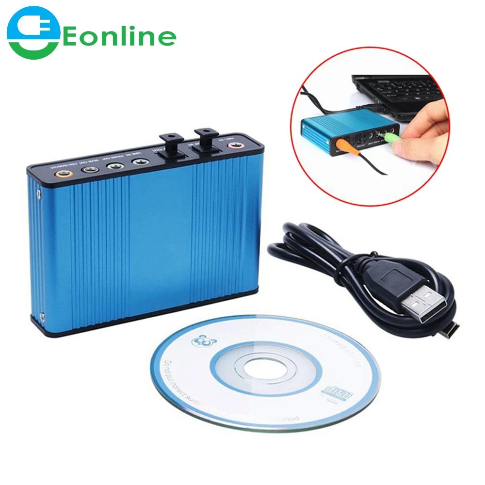 

Eonline Professional Audio Card Converter Chipset for Laptop Desktop USB Sound Card 6 Channel 5.1 Optical External, Blue/ black