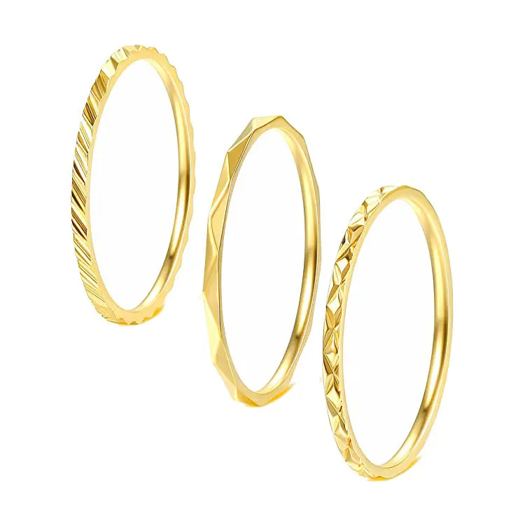 

Minimalist Luxury Finger Rings Jewelry Women Personalized Faceted Non Tarnish Stainless Steel Knuckle Stacking Gold Couple Rings, Silver, gold, rose gold