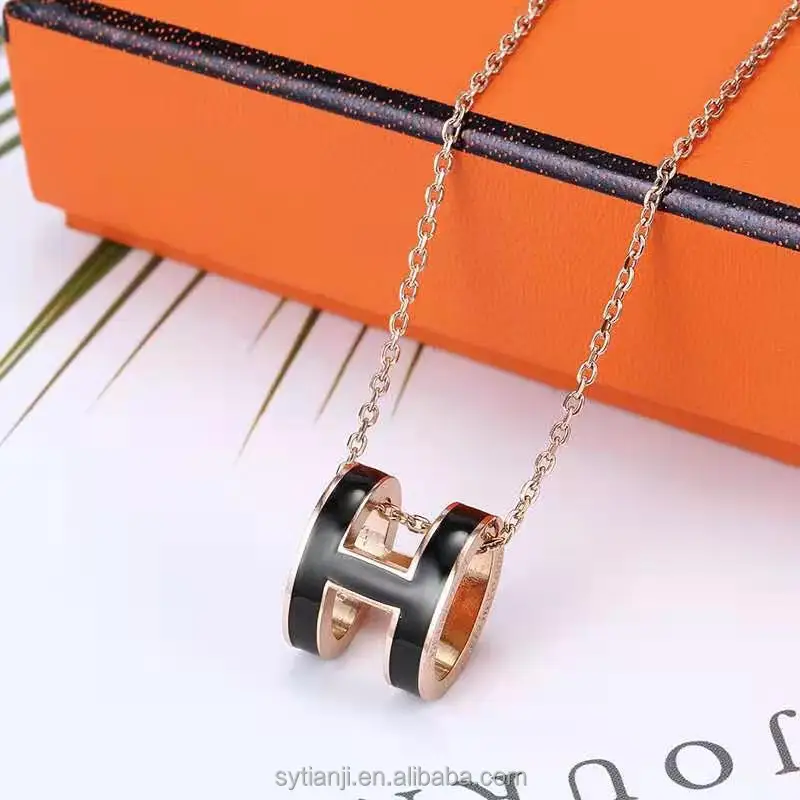 

2021 Trendy H Letter Titanium Steel Necklace Female Fashion Stainless Steel Jewelry