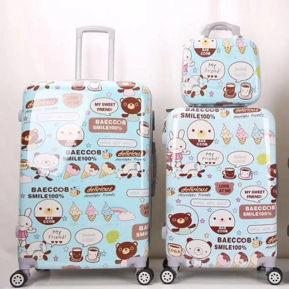 

2019 new cartoon travel trolley luggage sets cheap suitcase carry bag with good quality, Black/silver/green/yellow/dark blue/ so on