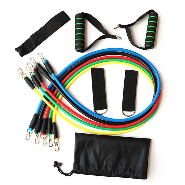 

Multifunctional Set Hot Sale Fitness Dual Tubing 11pcs Resistance Tube Band With Logo, Red,black,yellow,blue,green