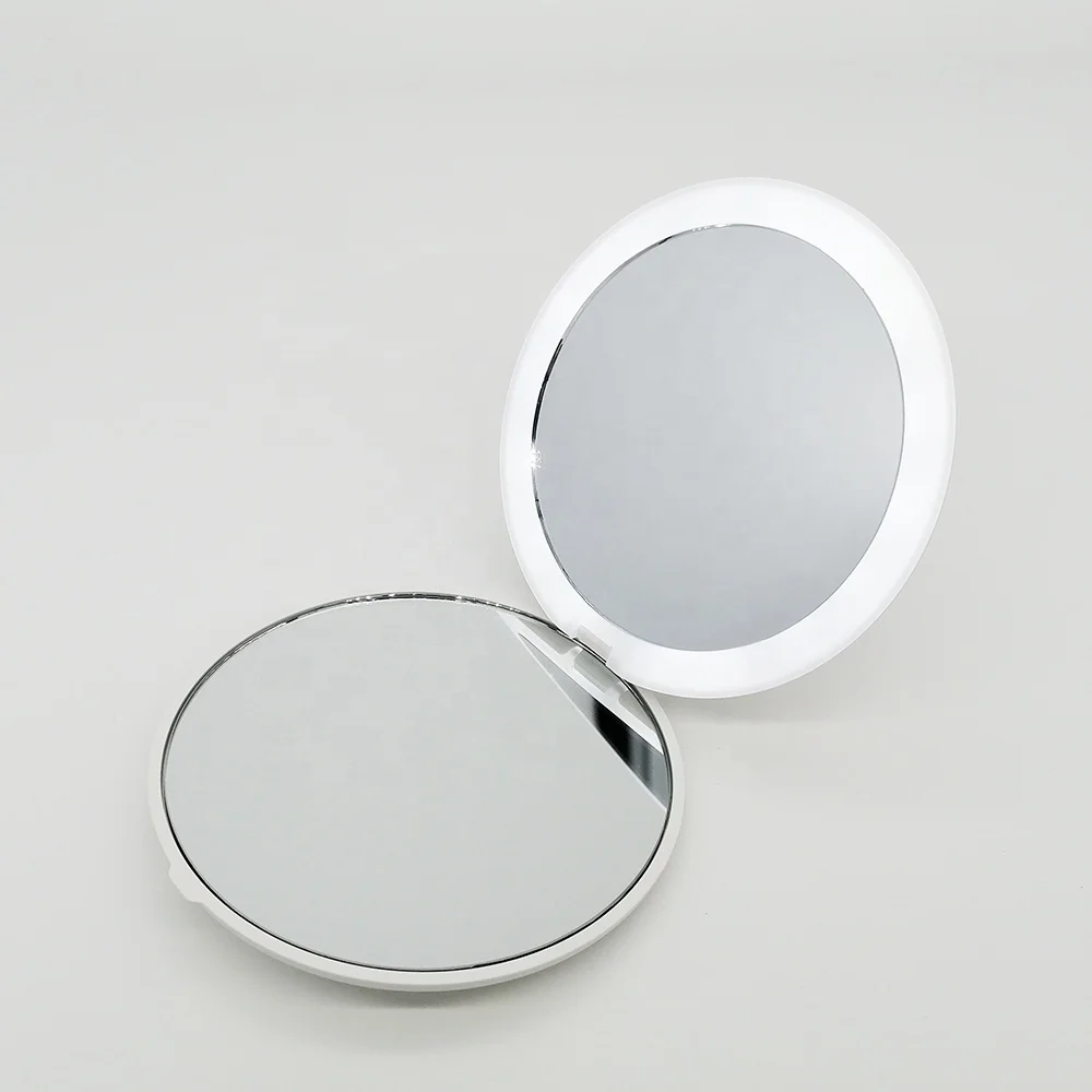 

Mini hand held compact pocket round small make up cosmetic vanity Makeup Mirror with Led Lights