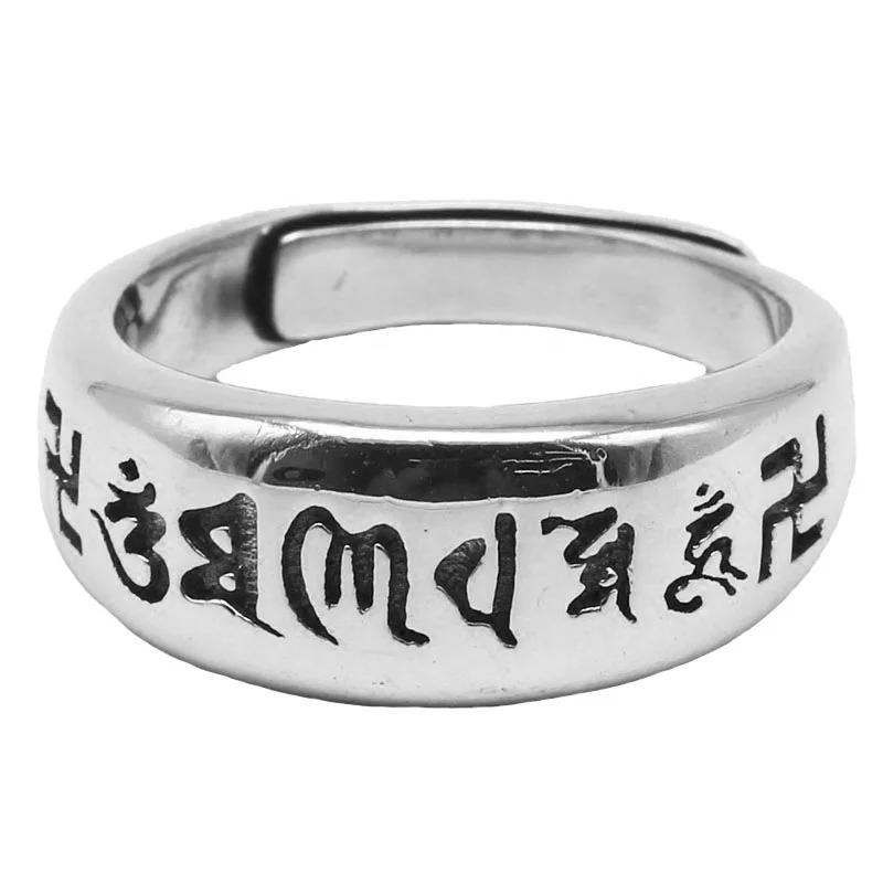 

Genuine Solid Mantra Rings Silver s925 Six Words' Rings Engraved Avatamsaka Chinese Words Sterling Silver Jewelry Opening