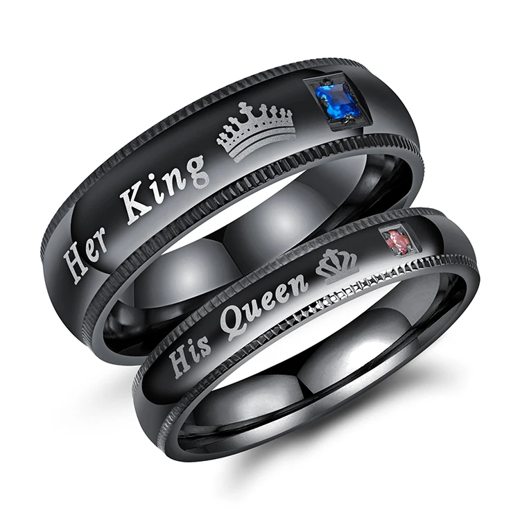

Wholesale her King his Queen couple Lovers Mood Band Engraved Zircon Stainless steel rings