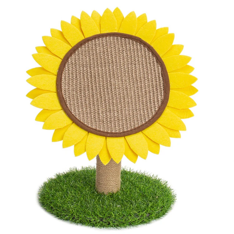 

Natural Jute Fiber 2-in-1 Sunflower Scratching Post Board Cat Toy Tree for Kittens, Yellow