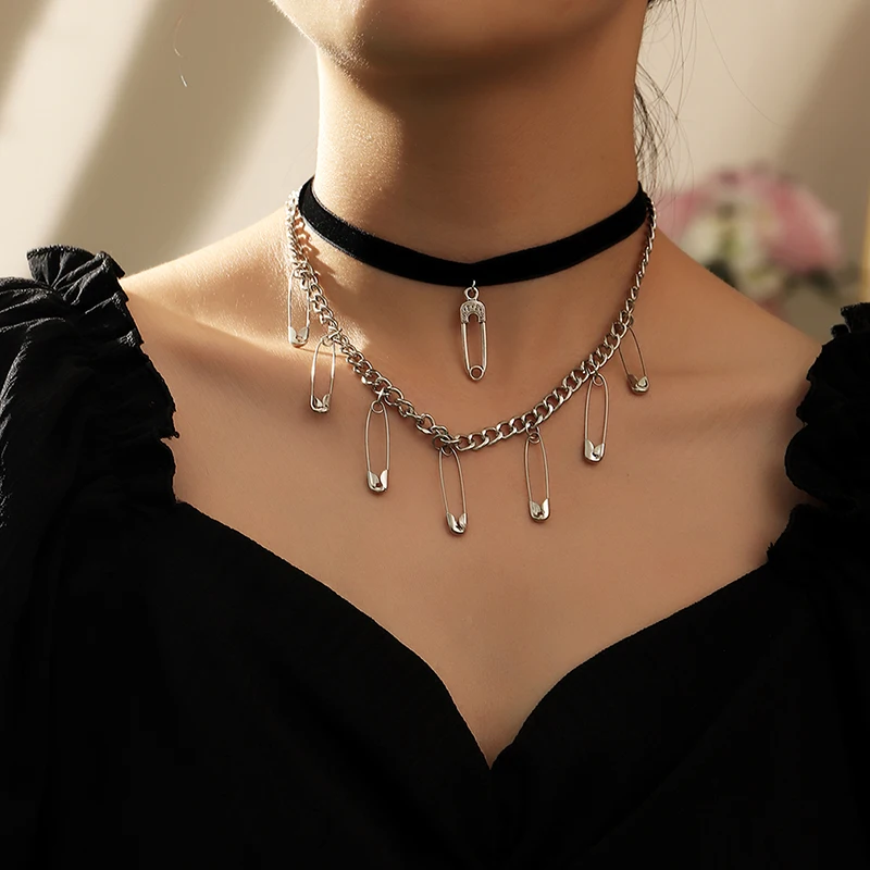 

Wholesale Ins Hip-Hop Punk Style Choker Necklace Brooch pendant Necklace For Women