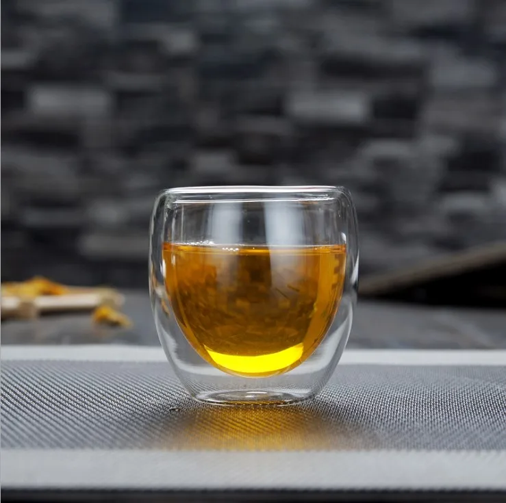 

80ml glass cup Egg shape Double Wall Transparent high borosilicate glass tea cup heatproof glass office Tea cup Coffee mug