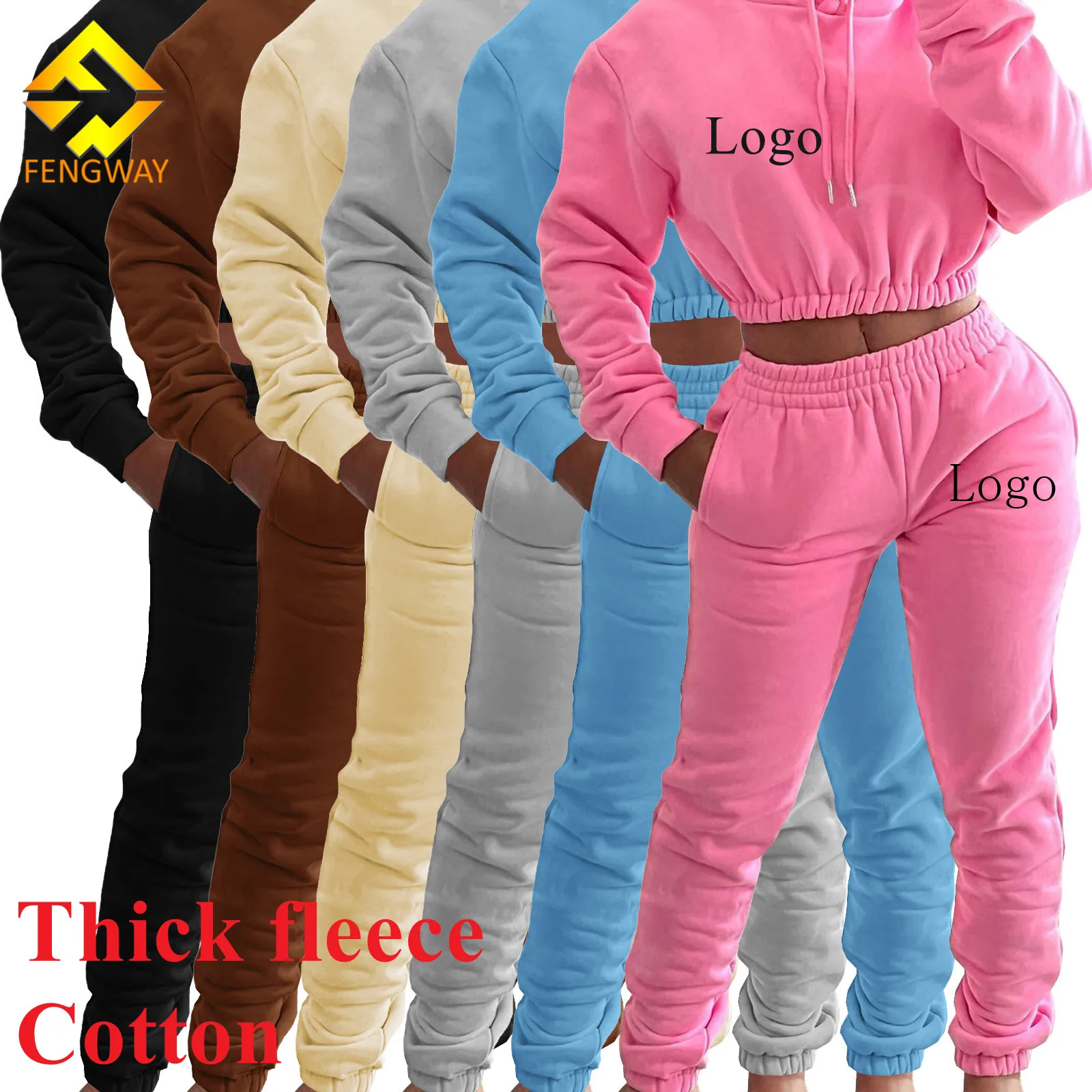 

New arrivals casual jogger thick fleece female sweatsuit set tracksuit woman sweatpants and hoodie Set, 3 colors