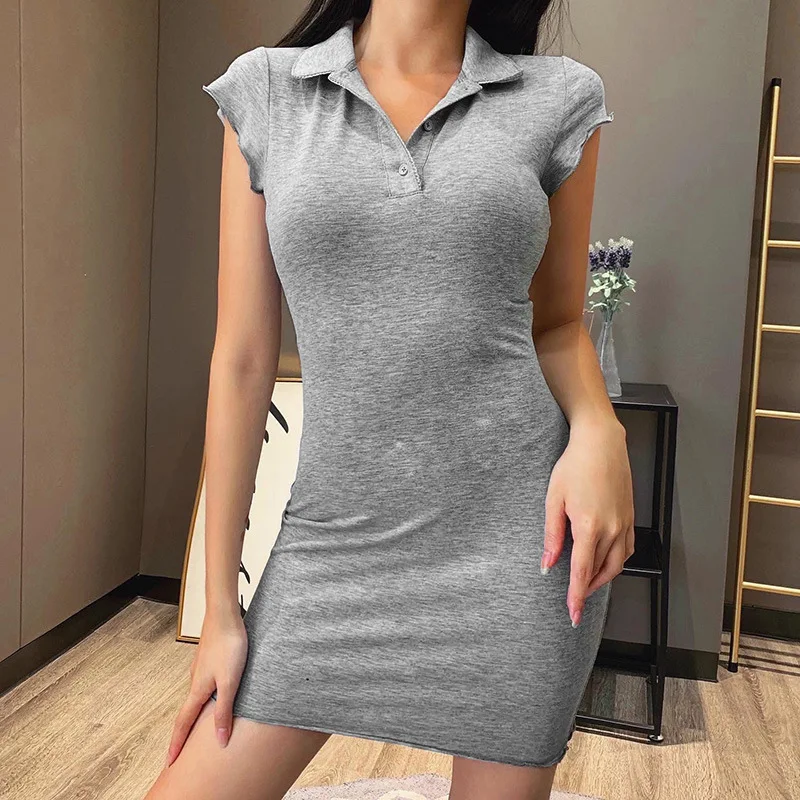 

Sexy Cotton Casual Girl Turn-down Neck Button Polo Design Ladies Spring Dresses Women Summer 2020, Customized