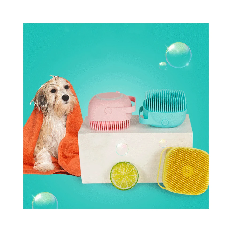 

Multifunction Cleaning Washable Tool Soft Silicone Soothing Pet Grooming Brush Bath with Comfortable Handle, Pink, blue, yellow