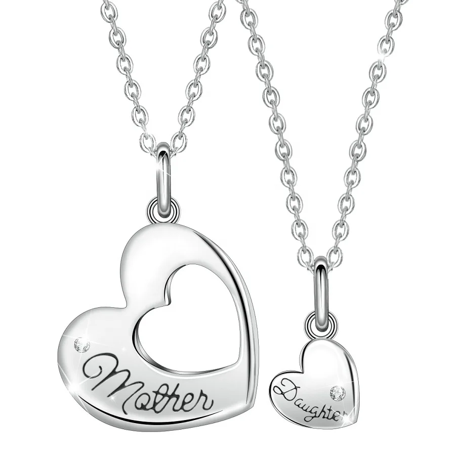 

925 sterling silver heart shape mothers day daughter mom pendant necklaces set for 2