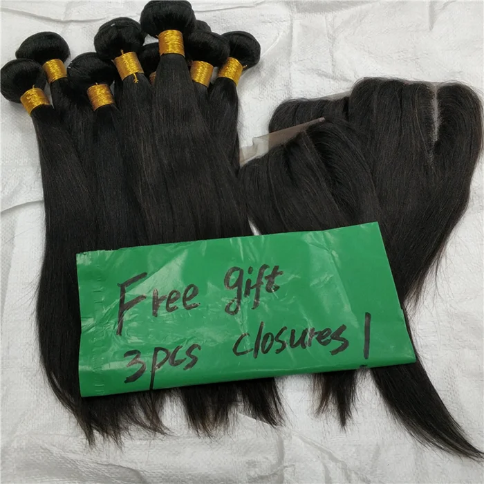 

Letsfly free Gift 3pcs straight lace closure wholesale vendors Grade 8A virgin raw human hair weave bundles