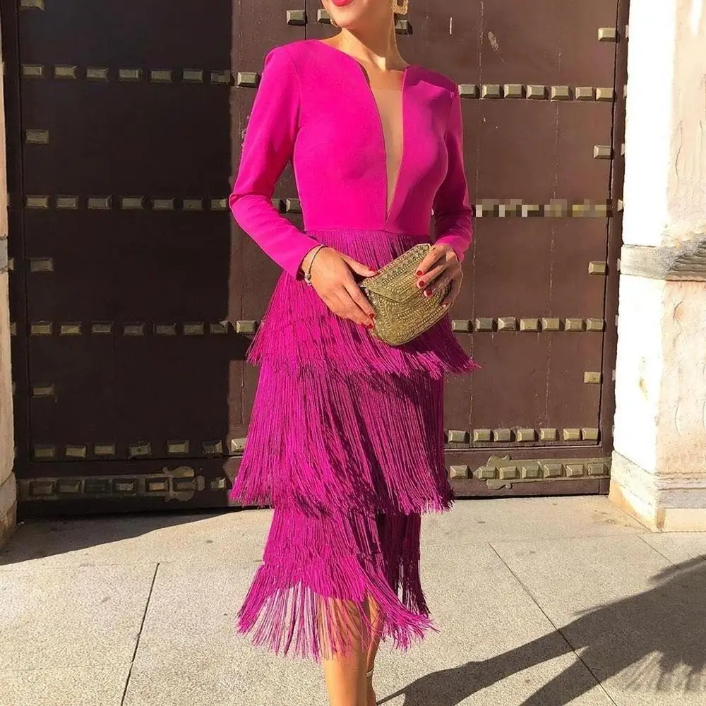 

New fashion women sleeveless tassel sexy bodycon evening dress, Red pink or customized