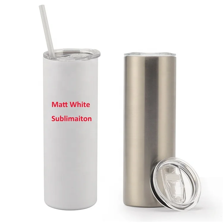 

Wholesale Custom Vacuum Insulated Stainless Steel 20 oz Slim Blank Matt White Sublimation Wine Tumbler With Plastic Straw