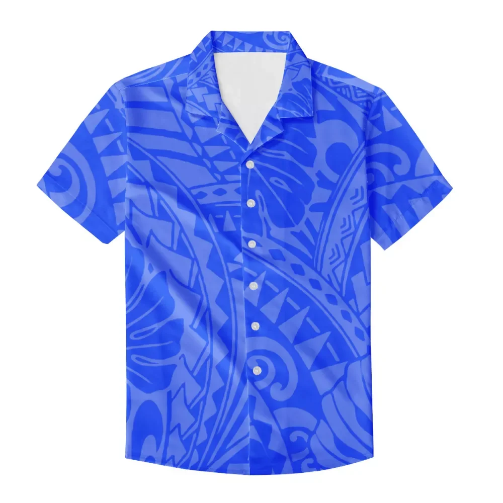 

Wholesale Polynesian design Print Custom 3D Print High-quality Cuba Collar Short Sleeves Regular Fit Shirts for Men Plus Size, Customized colors