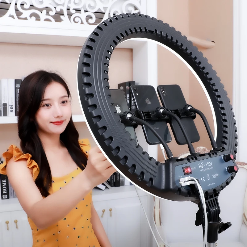 

HQ-18N Photographic makeup studio video live broadcast three colors dimmable ringlight 18 inch led selfie ring light//, Black