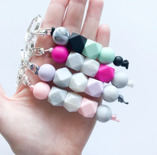 

Silicone Bead Keychain Beaded Keychain With Clip Silver, 4 colors