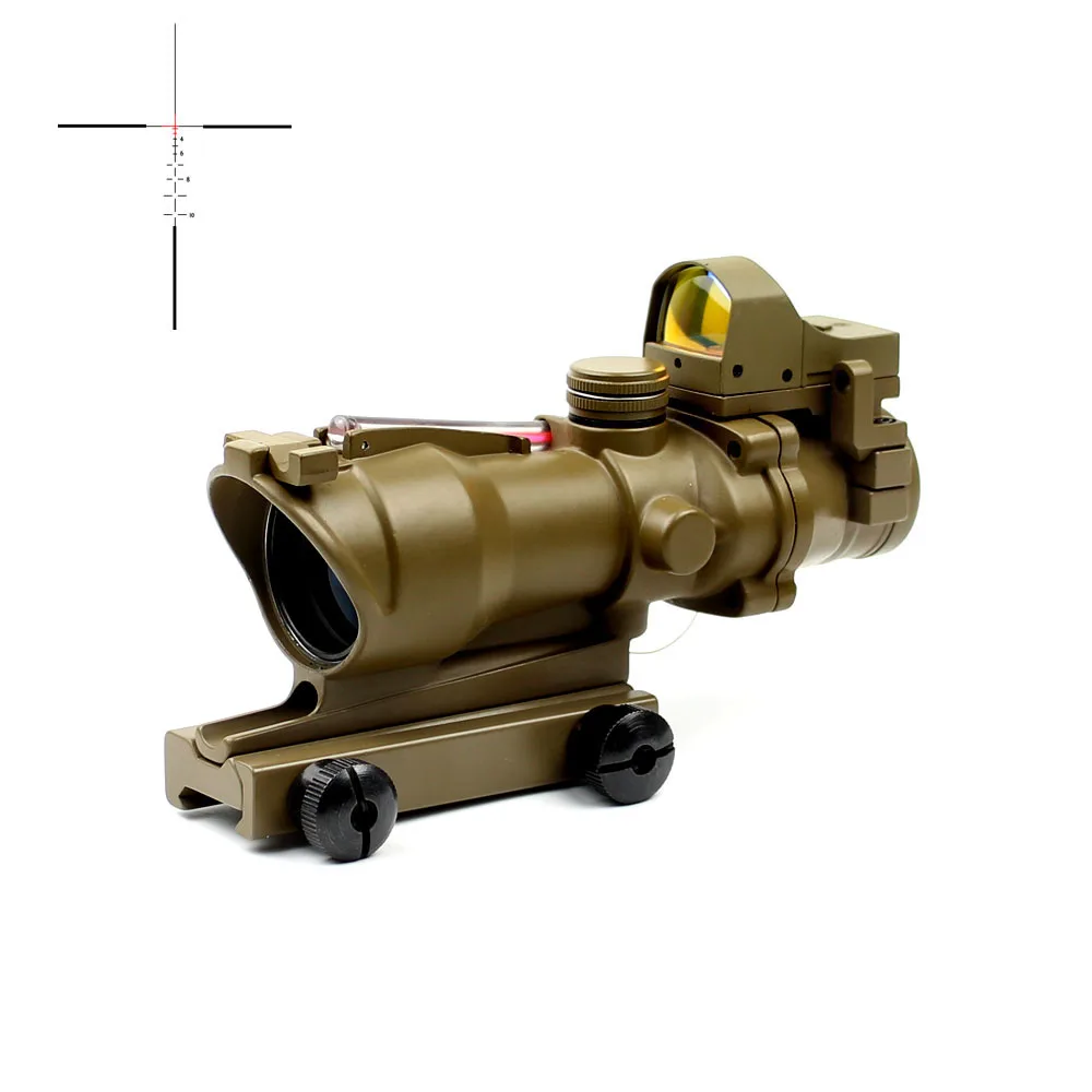 

KQ ACOG Rifle Scope 4x32 Red Green Reticle with RMR RifleScopes hunting scope Optical for airsoft air gun, Black/tan