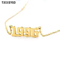 

18k gold plated stainless steel old english letter alphabet birth year necklace for women and girls jewelry CY472