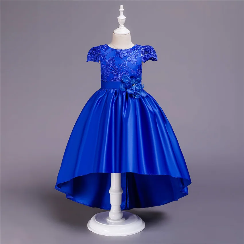 

2019 New Design Flower Girls Dress Elegant Evening Dress Front Short Back Long Girls Party Dress, Pink/red/blue