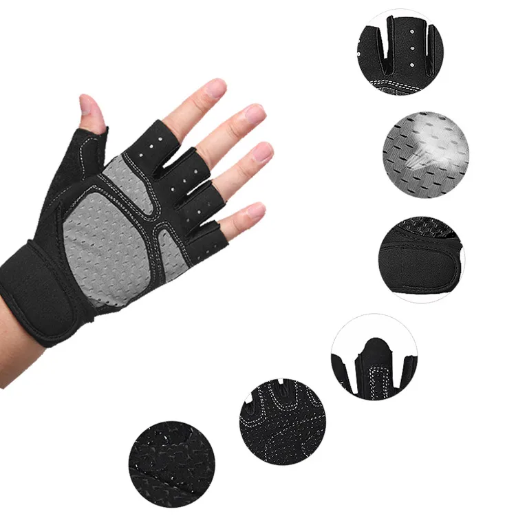

Silicone anti slip breathable half finger fitness weight lifting cycling gloves for sports, Black