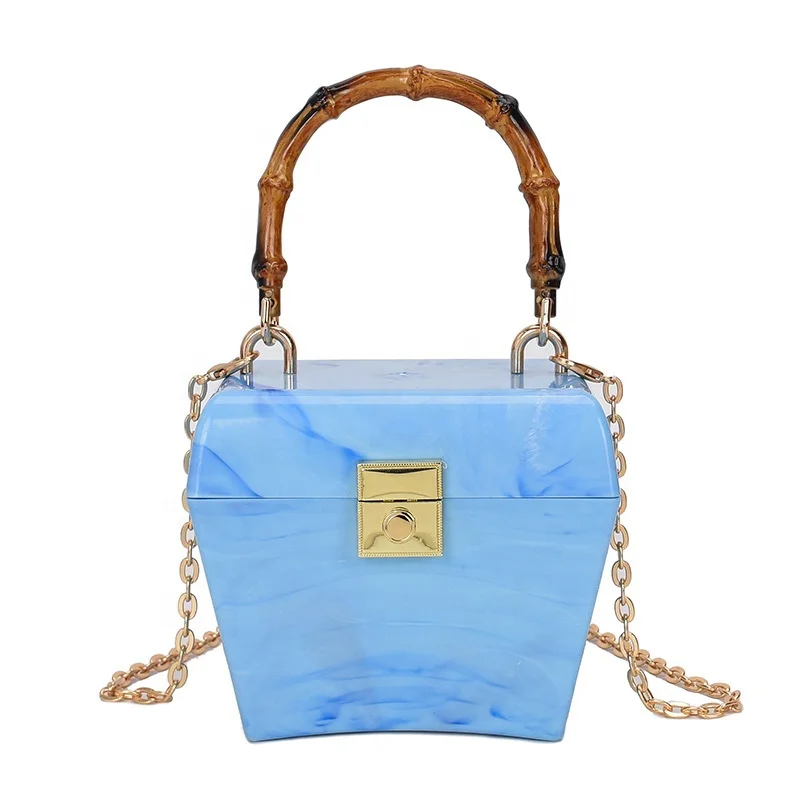 

2021 Fashion Square Box PVC Ladies Clutch Bags Crss Chain Shoulder Hanbag Purse Bamboo Handle Women Mini Jelly Purse Handbags