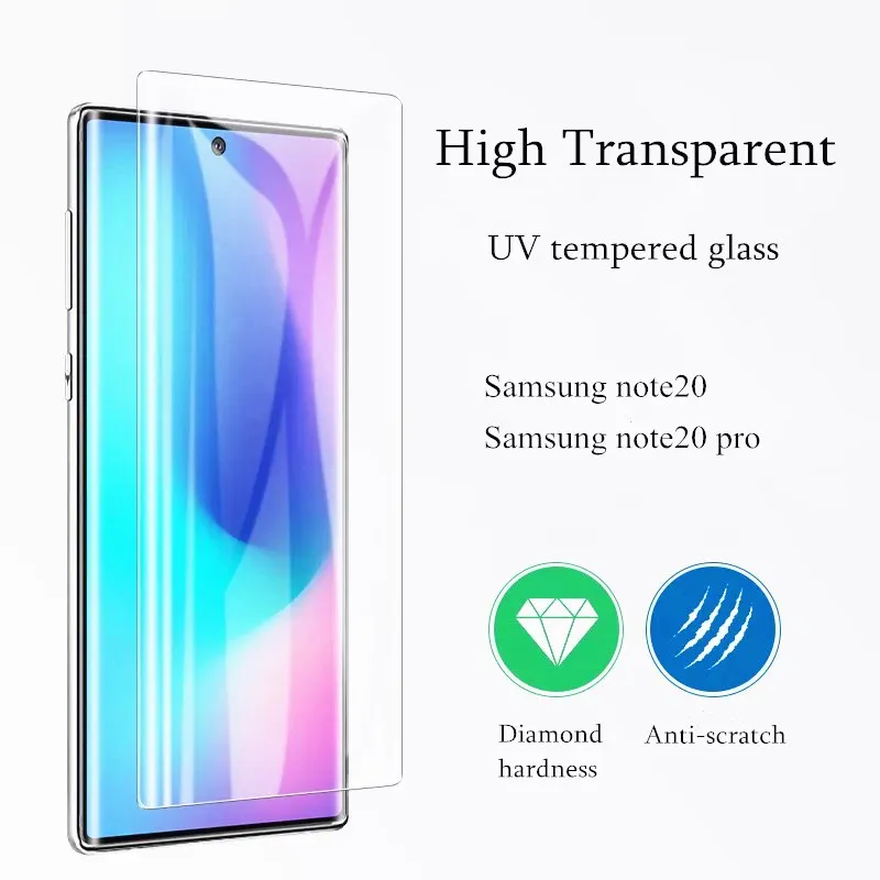 

Super Clear Thin 0.3mm 3d 9h Full Cover Curved Edge To Edge Nano Liquid For Samsung Note 20 UV Tempered Glass Screen Protector