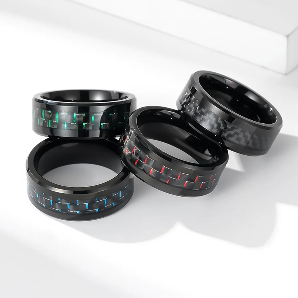 Poya Ready to Ship Blue Red Green Carbon Fiber Black Tungsten Carbide Ring