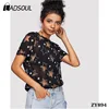 Perspective five-pointed star thin sports T-shirt tops women