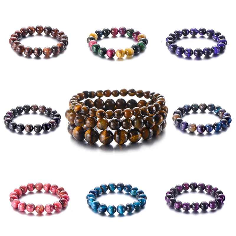 

Natural Stone beads Tiger Eye Bracelets 6/8/10mm Handmade Beaded Bracelet for Women Men