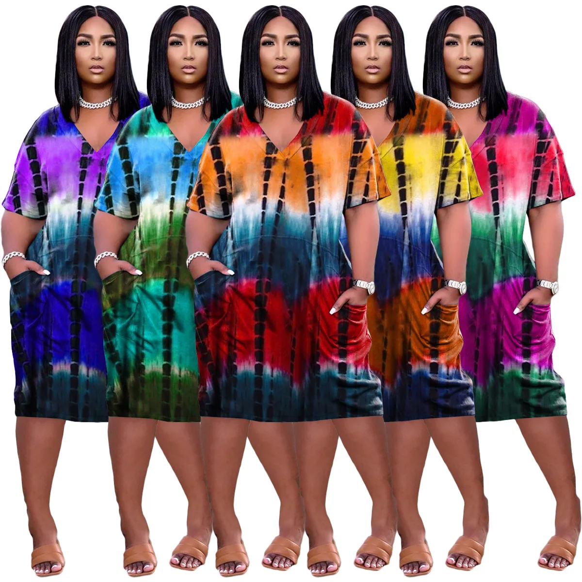 

Wholesale 2021 Hot Sale 3xl Plus Size Tie Dye Midi Dress Summer Women Clothing