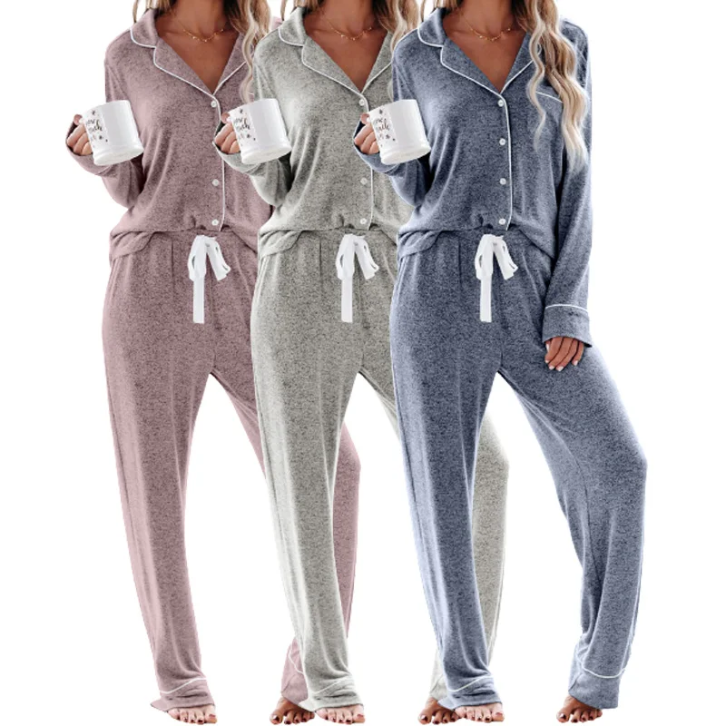 

Wholesale Winter Designer Pajamas Two Piece Cute Solid Cozy Pijamas Woman Pyjamas PJs