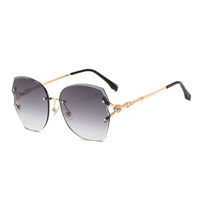 

S044 Metal frame fashion shades sunglasses womens Rimless Sunglasses Woman with diamond-trimmed sunglasses