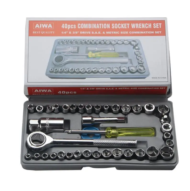 
Auto Tire Repair Kit AIWA 40pcs Combination Socket Wrench Set total tool kit for bicycle  (1600058902077)