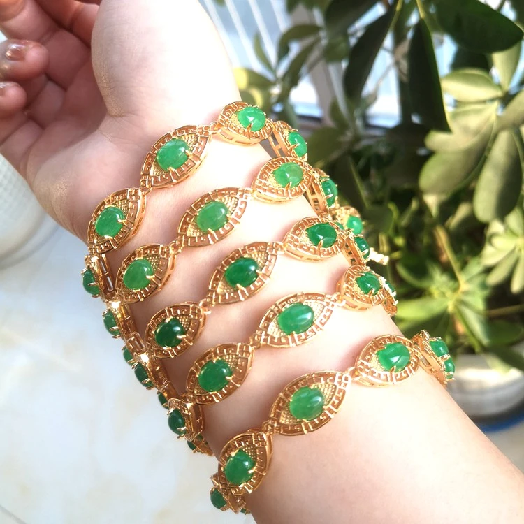 

Jialin jewelry wholesale 14k gold Chinese women jade lucky gemstone eye original natural stone real green jade chain bracelet