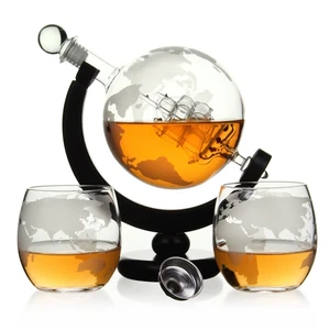Image of Amazon 850ML Glass Globe Whiskey Wine Vodka Decanter Set With Matching Glasses And Bar Funnel