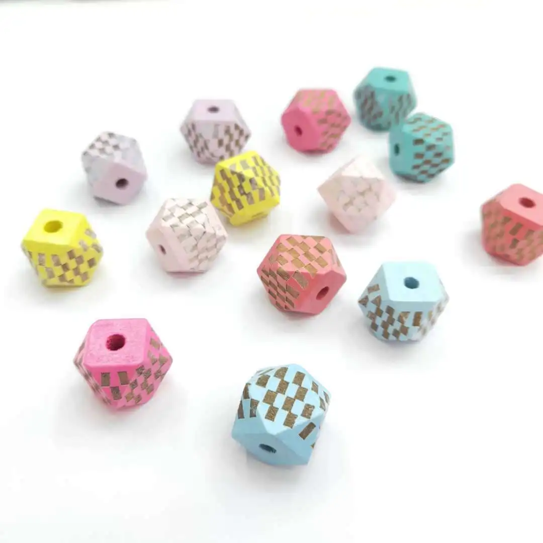 

15mm Colorful Geometric Octagonal Wooden Beads Hand Making Jewelry Accessory