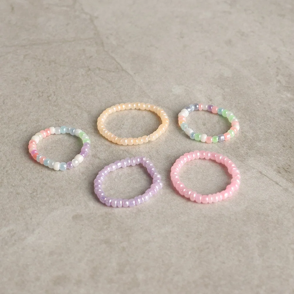 

OUYE Acrylic Ring handmade elastic  Chain INS beaded beads ring korea hand woven Rings For Women Girls Gift cute, Colorful