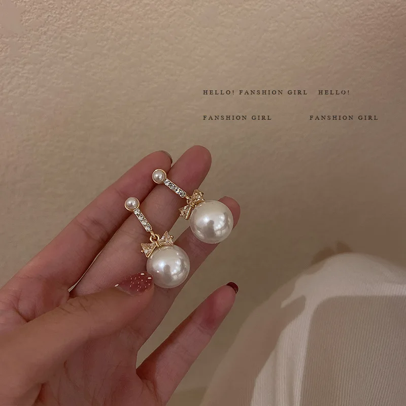 

new statement pearl zircon drop earrings